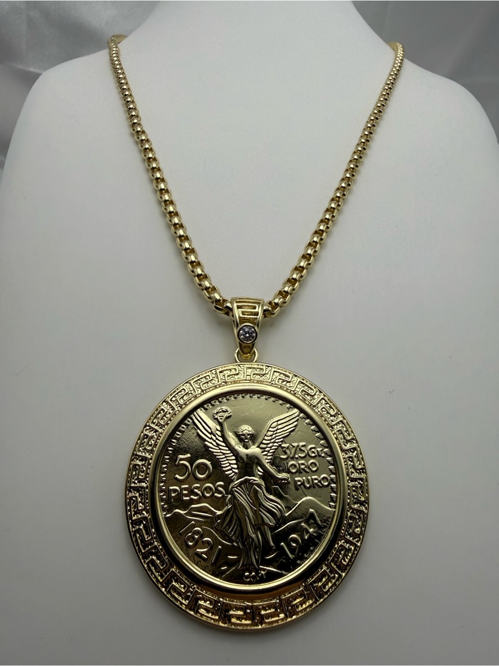 18K Gold Dipped 50 Pesos Centenario Pendant Necklace – 23”